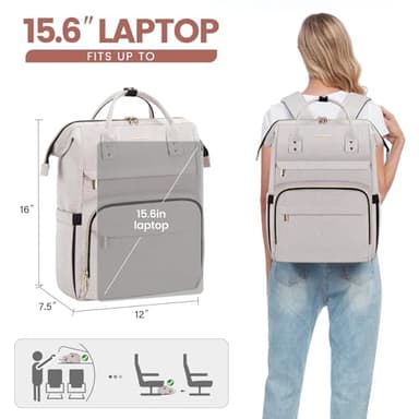 LOVEVOOK Laptop Backpack for Women,15.6 Inch Professional Womens Travel Backpack Purse Computer Laptop Bag Nurse Teacher Backpack,Waterproof College Work Bag Carry on Back Pack with USB Port,Off-white - Image 6