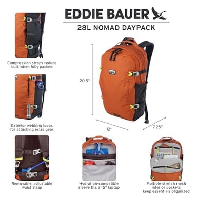 Eddie Bauer 28L Nomad Daypack, Hydration and Laptop Compatible, Sienna - Image 2