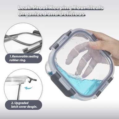 AILTEC 12 Pack Glass Food Storage Containers with Lids, Glass Meal Prep Containers Set with Leak Proof Lids, Airtight Lunch Container for Kitchen, Microwave, Oven, Freezer, Dishwasher Safe, Bpa free - Image 4