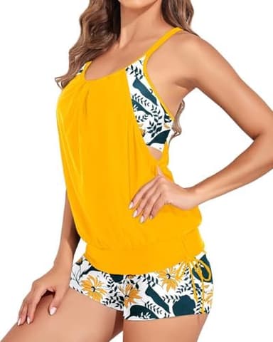 Holipick Blouson Tankini Swimsuits for Women - Two Piece Tummy Control Bathing Suit with Shorts Modest Swimwear - Image 3