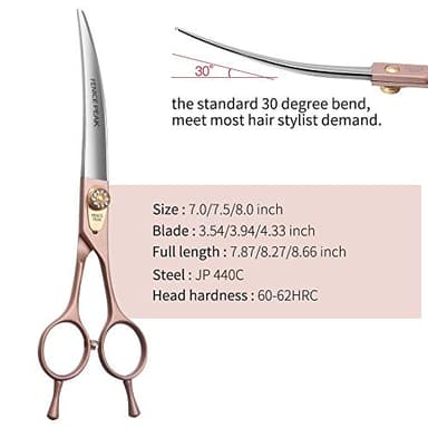 Fenice Peak Professional Curved Dog Grooming Scissors 8'' Rose Gold 440C Stainless Steel Pet Cutting Shears Safety Trimming Shearing for Dogs Cats - Image 3