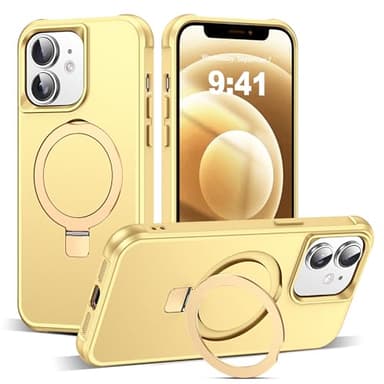 SKYLMW Compatible with iPhone 12 Case & iPhone 12 Pro Case 6.1" with Invisible Magnetic O-Ring Stand [Compatible with Mag-Safe][Great Grip Feeling], Gold - Image 1