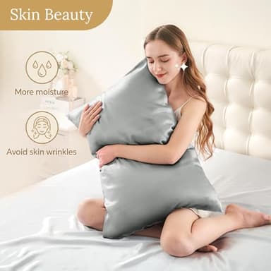 INFIIXSO Mulberry Silk Pillowcase for Hair and Skin, Silk Pillow Cases Standard Size with Hidden Zipper 20x26 Inches, Ultra Smooth and Soft Cooling Pillow Cases for Hot Sleepers(Grey, 1 Pack) - Image 3