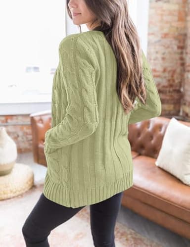 MEROKEETY Women's 2025 Fall Long Sleeve Cable Knit Cardigan Sweater Open Front Button Loose Outerwear Light Green - Image 2