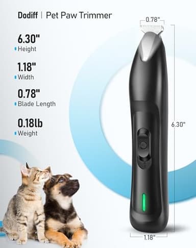 dodiff Dog Paw Trimmer with LED Light, Rechargeable Cordless Dog Clippers with Wider Blade for Grooming Pet's Paw Pad, Low Noise 2 Speed Electric Cat Hair Shaver for Small Areas - Image 7