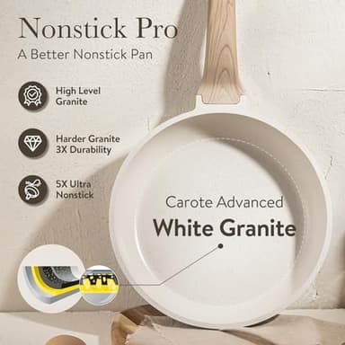 CAROTE Pots and Pans Set Nonstick, White Granite Induction Kitchen Cookware Set, 10 Pcs Non Stick Cooking Set w/Frying Pans & Saucepans(PFOS, PFOA Free) - Image 4