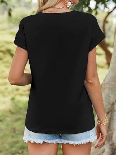 Tankaneo Womens Summer Cap Sleeve Tank Top Crew Neck Solid Casual Loose Fit Basic Tee Shirt Black - Image 5