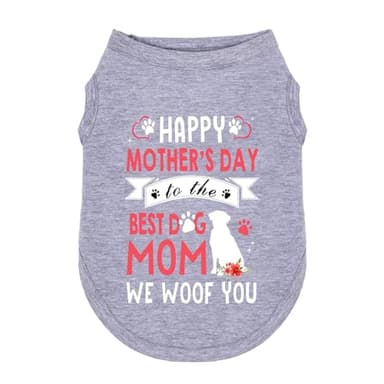 Wollmix Happy Best Dog Mom Mother's Day Small Dog Clothes Outfit T-Shirts Gifts for Women – Large Medium Sized Girl Female Puppy Sleeveless Holiday Apparel Vest with Slogan Print M Woof - Image 1