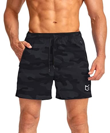 G Gradual Men's Running Shorts with Zipper Pockets Quick Dry Gym Athletic Workout 5" Shorts for Men (Grey camo, XX-Large) - Image 2