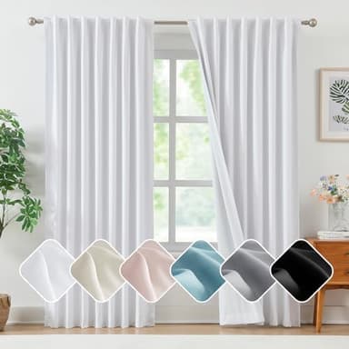 Greyish White Full Blackout Curtains 84 Inches Long, Light Blocking Back Tab and Rod Pocket Thermal Insulated Curtains with White Coating, White Bedroom Window Panels,52 by 84,2 Pieces - Image 1