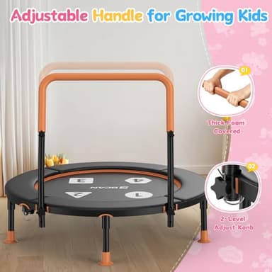 BCAN 36'' Toddler Trampoline, ASTM Certified-Foldable Mini Trampolines for Kids Ages 1-6, Adjustable Handle, Safety Pad & Foldable Legs, Baby Trampoline Indoor/Garden, Gift for Boy and Girl, Black - Image 5
