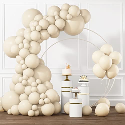 RUBFAC White Sand Balloons Different Sizes 105pcs 5/10/12/18 Inch Sand White Cream Beige Balloon Garland Arch Kit for Wedding Baby Shower Birthday Party Supplies Decorations - Image 1