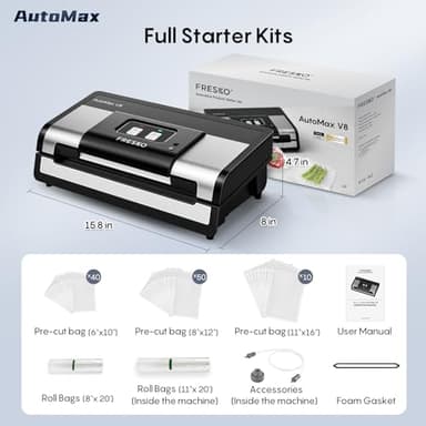 Fully Automatic Vacuum Sealer, 95Kpa Powerful Food Vacuum Sealer Machine, Auto Dry-Wet Detection | Bag Cutter | 2 Rolls Bags & 100 Pcs Precut Bags | Effortless Operation, Silver - Black - Image 8