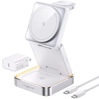 【2025 Upgraded】Wireless Charger 3 in 1, Foldable Wireless Charging Station with Light for Apple MagSafe Charger, Travel Magnetic Charger for iPhone 17/16/15/14/13/12 Apple Watch AirPods (20W Adapter) - Image 1
