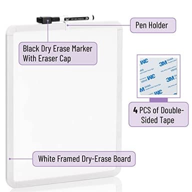 Mr. Pen- Dry Erase Board, 14” x 11” with a Black Dry Erase Marker, Small Mini White Board for Students, White Frame, Includes Double Sided Tapes - Image 2