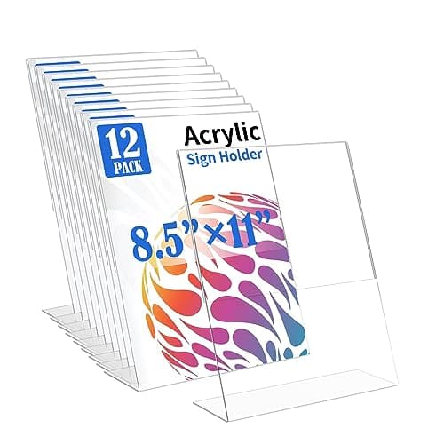 WAEFNO 12 Pack Acrylic Sign Holder 8.5 X 11, L Shape Clear Sign Holder, Clear Plastic Sign Holder Picture Photo Frames, Flyer Document Paper Display Stand for Office Desktop - Image 1