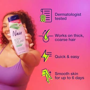Nair Body Cream Hair Remover, Soothing Aloe and Water Lily, Dermatologist Tested Body Hair Removal Cream, with Evolved Ingredients, 12 Oz - Image 3