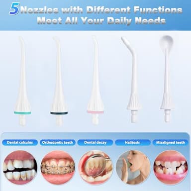 TOVENDOR Electric Water Flosser, Cordless Rechargeable Dental Oral Irrigator IPX7 Waterproof 300ML Travel Water Teeth Cleaner with 5 Tips for Braces Care Teeth Gums Cleaning, Home Office Daily Use - Image 4