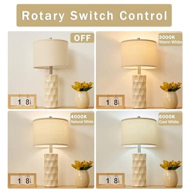 SAIWEYA 24" Modern Ceramic Table Lamp Set of 2 Bedroom Lamps, 3 Color Dimmable Bedside Lamps for Living Room Farmhouse Nightstand Lamp(Rotary-Cream White) - Image 2