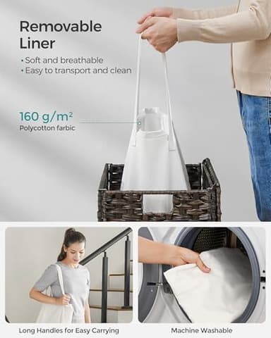 SONGMICS Laundry Hamper with Lid, 23.8 Gallon (90 L) Synthetic Rattan Clothes Laundry Basket with Lid and Handles, Foldable, Removable Liner, Chestnut Brown ULCB051K02 - Image 7