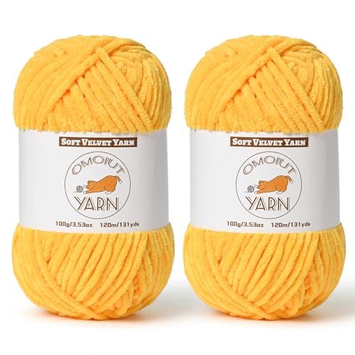 2 Pack Golden Yellow Fluffy Velvet Yarn for Crocheting,Chunky Chenille Baby Blanket Yarn for Crochet,Soft Fuzzy Puzzle Yarn for Knitting,(100g/3.53oz Each) Bulky Thick Amigurumi Crochet Yarns - Image 1