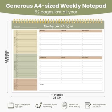 Weekly To Do List Notepad with 52 Undated Sheets（8.5"×11"）- Undated Weekly Planner Notepad for Office Desk Accessories and Supplies - Forest Shades - Image 3