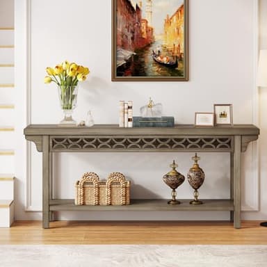 Tribesigns 70.8-Inch Solid Wood Long Console Table, Farmhouse Entryway Table with Storage, Narrow Sofa Table Grey Couch Table for Living Room Entryway Hallway (Gray) - Image 5