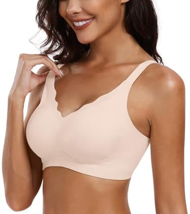 OEAK Womens Wireless Bras Push Up Support Full Coverage Bralettes No Underwire Bra Comfortable Everyday Seamless Tshirt Bras Nude L - Image 7