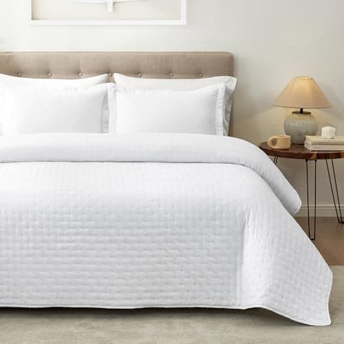 Hansleep White Quilt California King Size - Point Pattern Ultrasonic All Season Bedspread California King, Soft Lightweight Coverlet Bedding Set, 3 Pieces (1 Quilt, 2 Pillow Sham) - Image 1