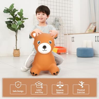 INPANY Bouncy Horse, Bear Hopper Toys, Toddlers Bouncing Animal, Kid Ride on Rubber Bouncer, Outdoor Indoor Cute Birthday Gifts for 2 3 4 Year Old Girls Boys - Image 4