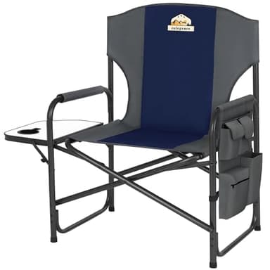 Colegence Oversized Directors Camping Chair Support 600 LBS, Heavy Duty Folding Outdoor Chairs with Detachable Side Pocket and Adjustable Side Table for Outside Beach,Lawn,Fishing (Blue) - Image 1