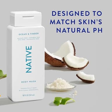 Native Body Wash Contains Naturally Derived Ingredients | For Women & Men, Sulfate, Paraben, & Dye Free Leaving Skin Soft and Hydrating | Ocean & Timber 18 oz - 2 Pk - Image 2