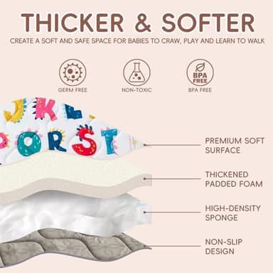 TreeBud Baby Play Mat - Thicken 71x59 Inch Soft Foam Crawling Mat for Playpen & Floor, Non-Slip Waterproof Playmats for Infants & Toddlers, Portable Foldable & Machine Washable, Dinosaur & Letters - Image 4