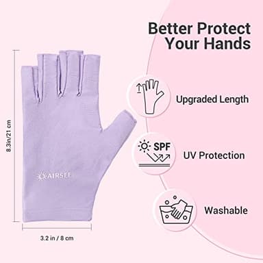 AIRSEE UV Gloves for Nail Lamp,Professional UPF50+ UV Protection Gloves for Manicures Nail Art,Fingerless Gloves That Shield Skin from The Sun and Nail Lamp (Purple) - Image 3