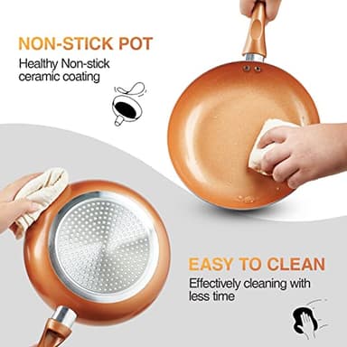 M MELENTA Pots and Pans Set Ultra Nonstick, Pre-Installed 11pcs Cookware Set Copper with Ceramic Coating, Stay cool handle & Nylon Kitchen Utensils, Gas/Induction Compatible, 100% PFOA Free - Image 5