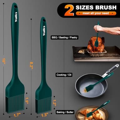 Walfos Silicone Basting Pastry Brush, 2 Size Pastry Brush Set, Perfect for BBQ Grill Kitchen Cooking, BPA Free and Dishwasher Safe, 2 Pcs (Ink Green) - Image 2
