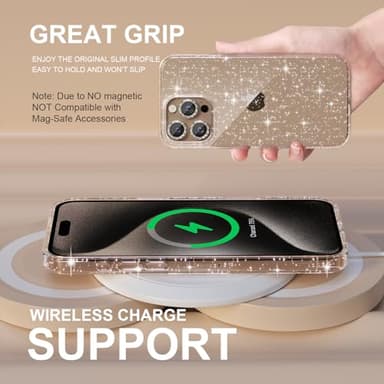 Choiche Compatible for iPhone 16 Pro Max Case Women Phone Case, Cute Bling Sparkly, Military Grade Protection, 3 Diamond Camera Lens Covers, 2 Tempered Glass Protectors, 6.9 inch (Glitter Clear) - Image 7