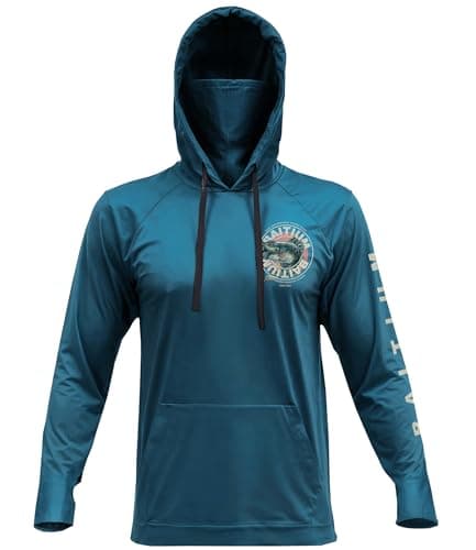 Fishing Shirts for Men,UPF50 Hooded Long Sleeve with Gaiter, Sun Protection Dry Fit Apparel, Cooling Moisture Wicking with Face Mask, Fishing Clothes for Men - Bass (X-Large, Teal) - Image 1