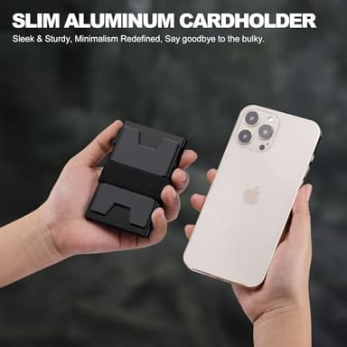 SEMORID Slim Aluminum Card Holder Wallet for Men, Durable Expandable Backplate, RFID Blocking Minimalist Metal Pop Up Wallet, Holds 12+ Cards Plus Cash (Black) - Image 5