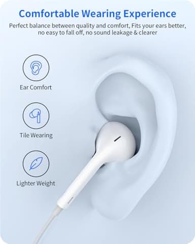 2 Pack Wired Headphones for iPhone Earbuds with Built-in Microphone & Volume Control HiFi Stereo Noise Reduction Earphones Compatible with iPhone 14/13/12/11/XR/XS/X/8/7/SE Support All iOS System - Image 5