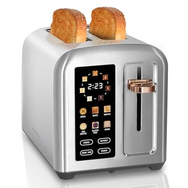 SEEDEEM Toaster 2 Slice, Full Touch Control Stainless Toaster, LCD Display, 50% Faster Heating Speed, 6 Bread Type, 7 Shade Setting, 1.5''Wide Slots, Removable Crumb Tray, 1350W, Silver Metallic - Image 1