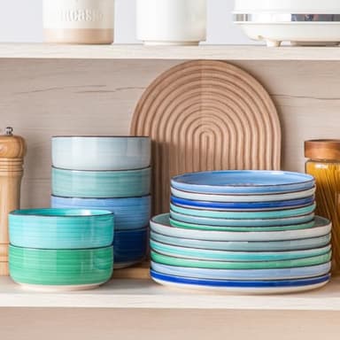 vancasso Bonita Dinnerware Sets 18 Pieces, Blue Stoneware Dishes Set for 6, Plates Set and Bowls Set, Dishwasher and Microwave Safe - Image 8