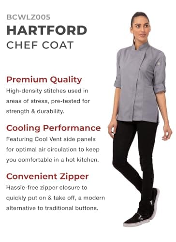 Chef Works Women's Hartford Chef Coat, Grey, Medium - Image 3