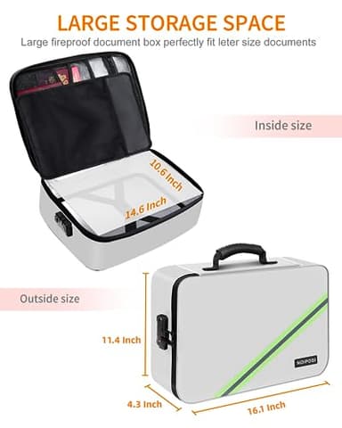 Noiposi Document Organizer with Lock,16.1"x11.4"x4.3" Waterproof and Fireproof Document Box,Portable Home Travel Safe Storage Box for Important Documents,File and Birth Certificate,Silver - Image 6