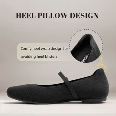 NIEARDAN Women's Ballet Flats Square Toe Slip On Shoes Knit Dress Mary Jane Flats Woman Comfy Soft Causal Work Walking,Size 8.5，Black - Image 6