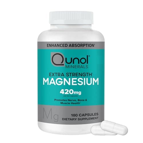 Qunol Magnesium Capsules 420mg, 100% DV, High Absorption Magnesium Supplement, Extra Strength, Bone and Muscle Health Supplement, 180 Count - Image 1