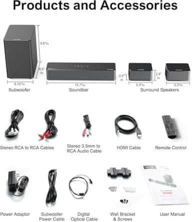 ULTIMEA 5.1 Sound Bar for Smart TV, with Dolby Atmos, 410W Peak Power, Surround Sound System for TV, Wireless Subwoofer Bass Boost, Surround Adjustable, APP Control, Poseidon D60(New 2025 Model) - Image 7