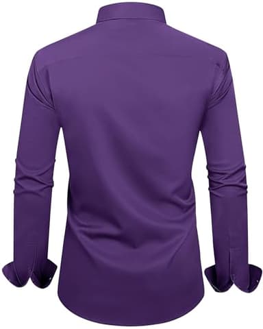 Alimens & Gentle Men's Dress Shirts Long Sleeve Wrinkle-Free Business Casual Button Down Shirt, Dark Purple, Medium - Image 2