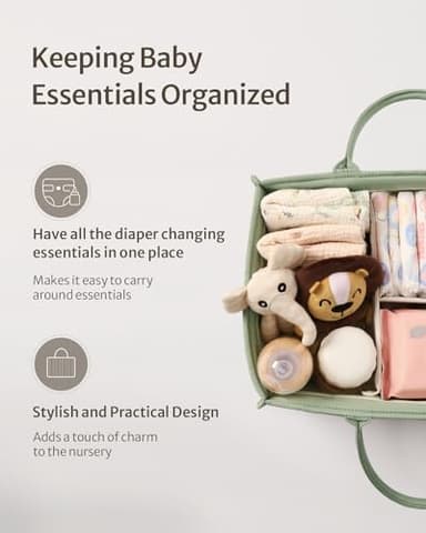 Blissful Diary Baby Diaper Caddy Organizer, Stylish Storage Basket for Newborn Essentials and Diaper Station, Gift for Baby Shower and Registry Must-Have, Sage Green - Image 2