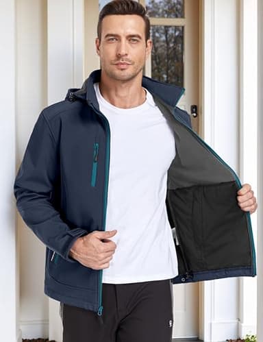 Little Donkey Andy Men’s Softshell Jacket with Removable Hood, Fleece Lined and Water Repellent Deep Blue Size S - Image 7